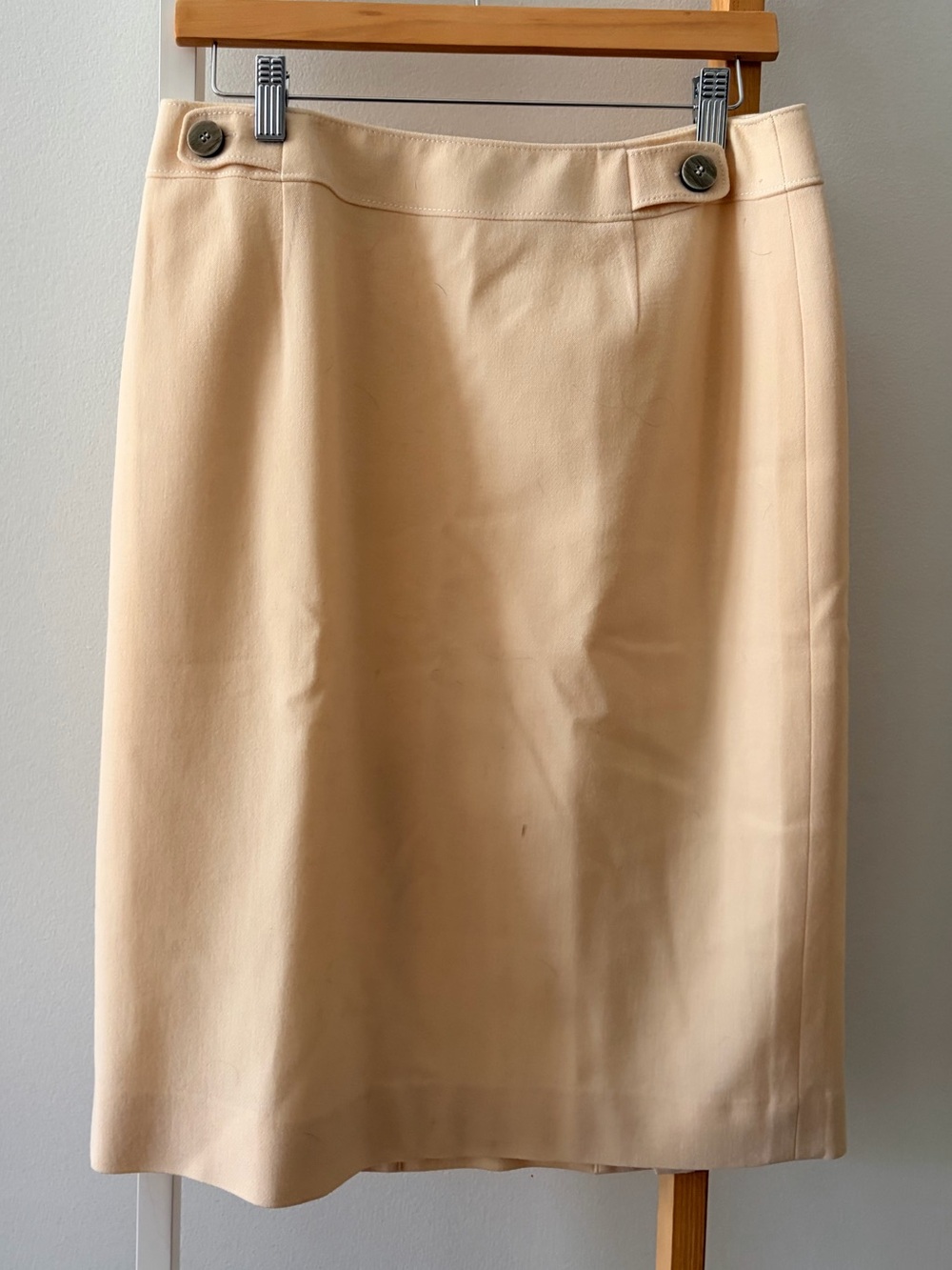 Carlisle Cream Wool Pencil Skirt with Button Accents